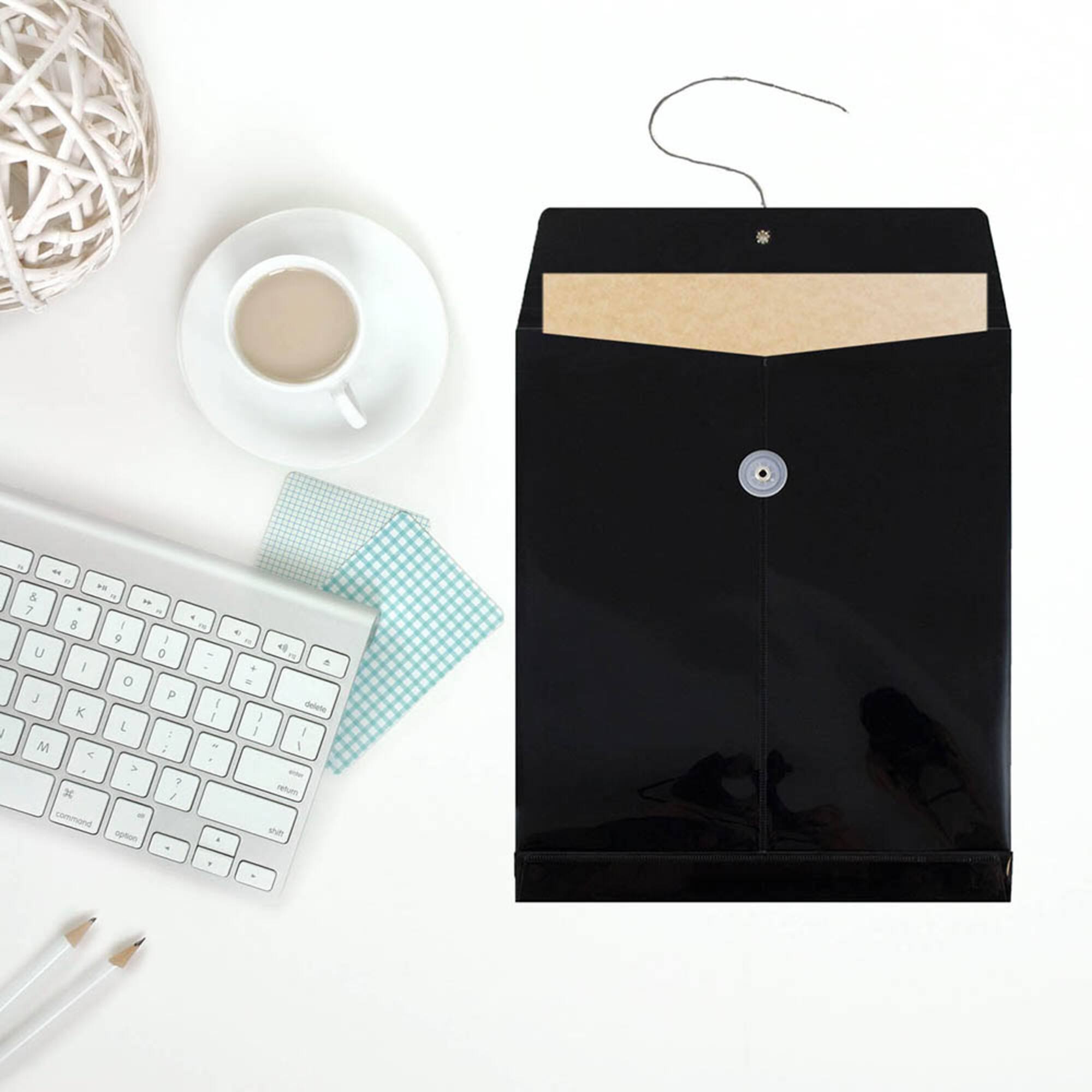 JAM Paper Letter Size Plastic Envelopes with Button & String Tie Closure